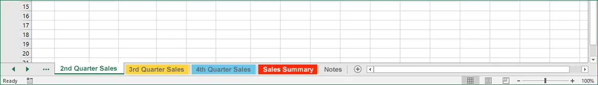 Figure 1-2: Workbook with colored tabs